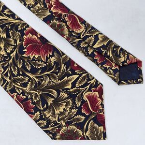 SMITHSONIAN INSTITUTION MADE IN ITALY SILK TIE BLUE CREAM RED FLORAL 3.25" X 56"